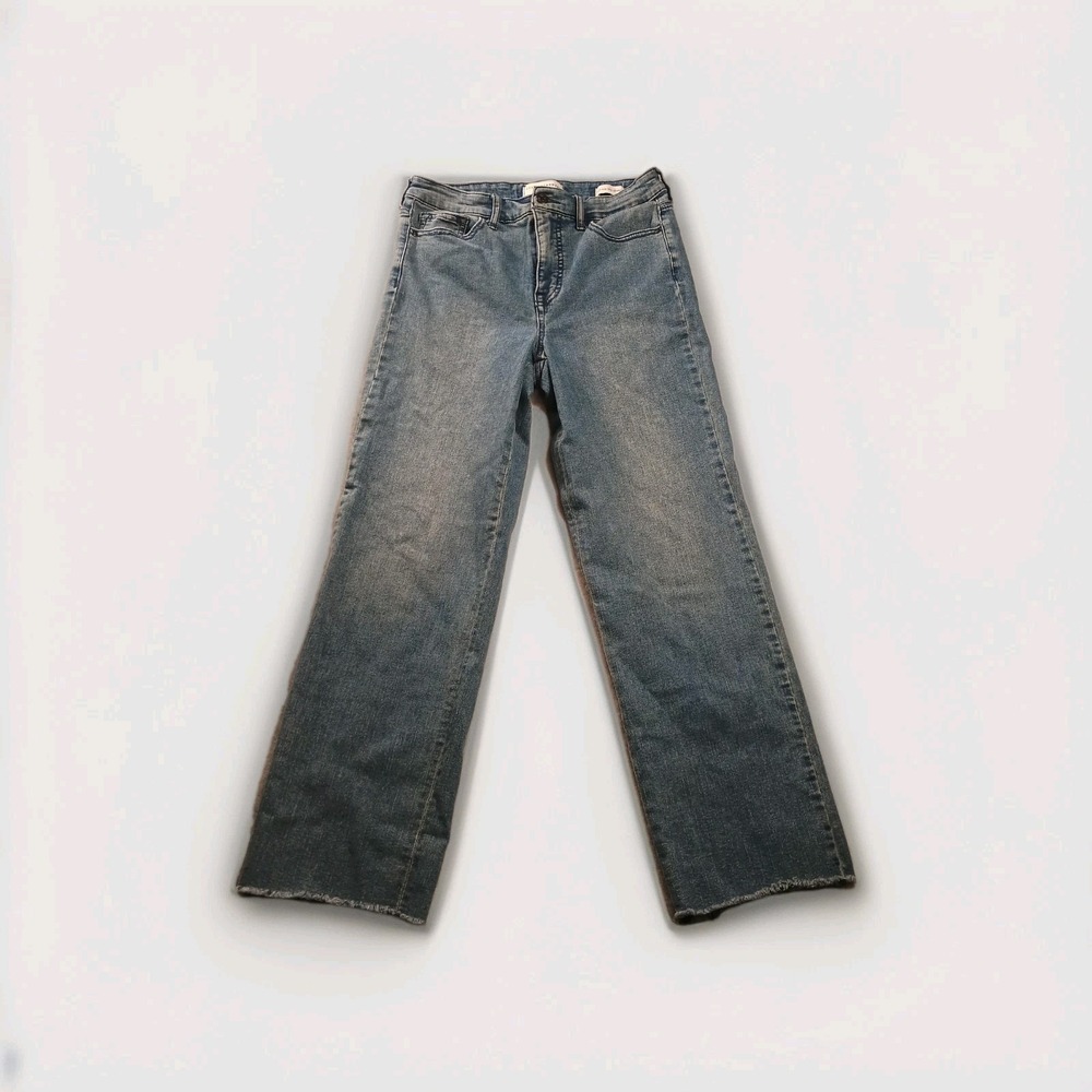Social Standard Jeans Womens 6 Blue Mid Rise Crop Straight 29x26 Raw Hem Stretch